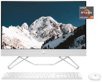 HP 27” All-in-One Desktop PC, AMD Ryzen 7 5700U, 12 GB RAM, 256 GB SSD & 1 TB Hard Drive, Full HD IPS Display, Windows 11 Pro, 720p Privacy Webcam, Dual Mics, Keyboard and Mouse (27-CB0052, 2022)