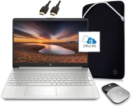 2022 Newest HP Laptop with Microsoft Office Included 1-Year, 15.6" HD Screen, AMD Athlon 3050U 16GB RAM 1TB SSD HDMI Port Webcam Silver White Windows 11 | College Student Bundle, ROKC HDMI Cable