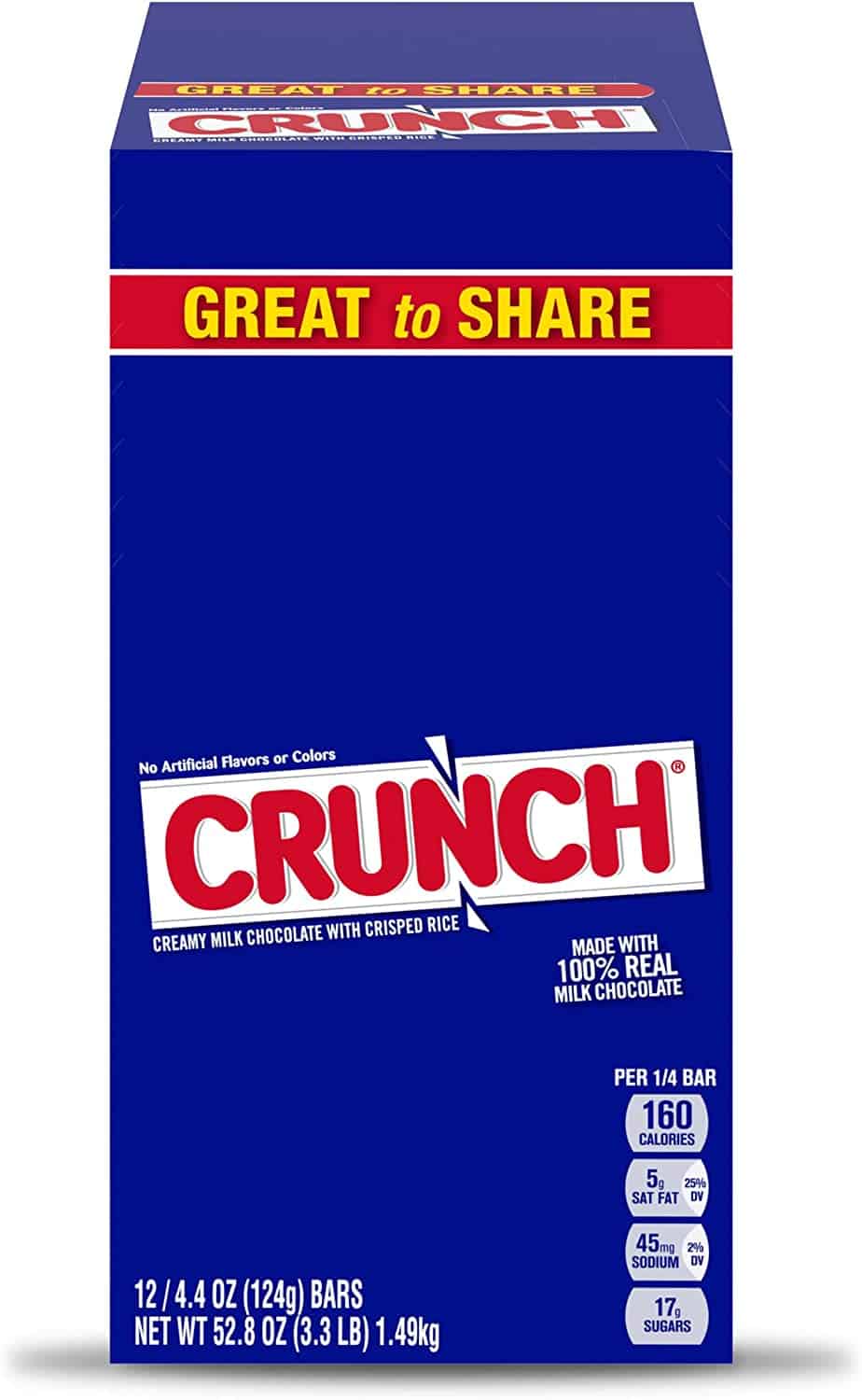 CRUNCH, Milk Chocolate And Crisped Rice, Individually Wrapped Candy Bar, Great For Halloween Candy, 4.4 Oz Tablet, 12 Pack