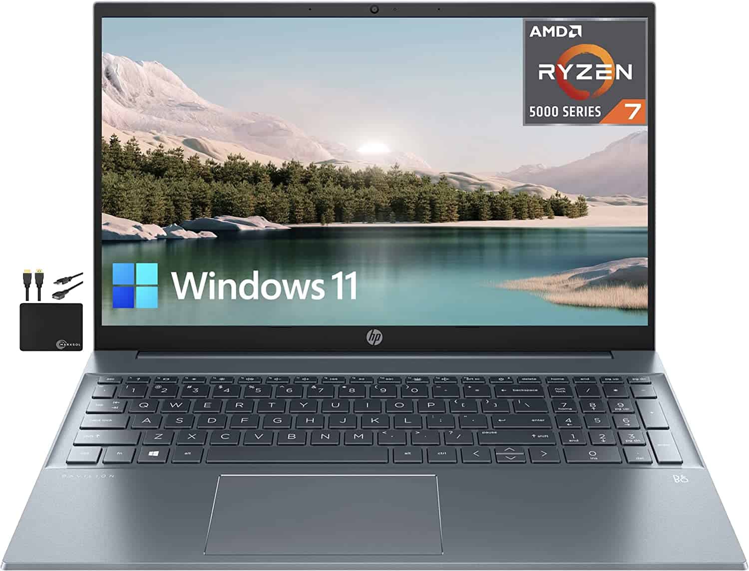 2022 Newest HP Pavilion 15.6" IPS FHD 1080P Laptop, 8-Core AMD Ryzen 7-5700U (Up to 4.3GHz, Beat i7-1180G7), 16GB RAM, 512GB NVMe SSD, Webcam, WiFi 6, 9+ Hours Battery, Audio B&O, Win11 + Cables