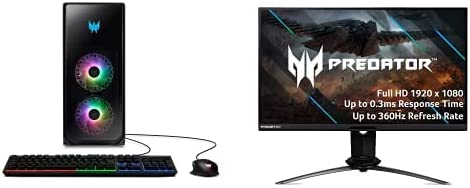 Acer Predator Orion 5000 PO5-640-UR11 Tower, Core i7-12700, NVIDIA GeForce RTX 3080, 16GB DDR5, 1TB PCIe Gen4 SSD, 2TB HDD, Wi-Fi 6E with Acer Predator X25 bmiiprzx 24.5″ FHD 360Hz Monitor