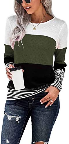 Womens Striped Long Sleeve T Shirts Color Block Comfy Casual Blouses Tunics Tops Fashion Clothes