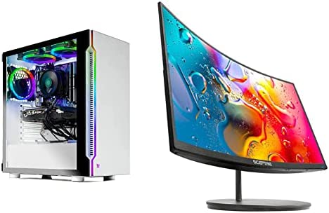 SkyTech Archangel 3.0 Gaming Computer PC Desktop – Ryzen 5 3600 6-Core 3.6GHz, RTX 3060 12GB, 1TB SSD, 16GB DDR4 3200, White & Sceptre Curved 27″ 75Hz LED Monitor HDMI VGA Build-in Speakers