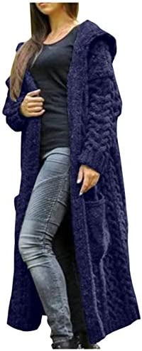 Womens Fall Cable Knit Sweater Open Front Chunky Hooded Long Cardigan Button Up Loose Coats Casual Winter Jackets