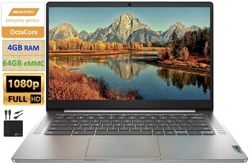 2021 Flagship Lenovo Chromebook 14″ FHD Laptop Computer for Business Student, Octa-Core MediaTek MT8183 Upto 2GHz, 4GB RAM, 64GB eMMC,802.11ac WiFi,Webcam, 10 Hours Battery, Chrome OS +Marxsol Cables