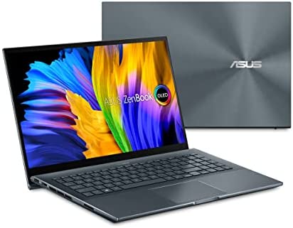 ASUS ZenBook Pro 15 OLED Laptop 15.6” FHD Touch Display, AMD Ryzen 7 5800H CPU, NVIDIA GeForce RTX 3050 Ti gpu, 16GB RAM, 512GB PCIe SSD, Windows 11 Pro, Pine Grey, UM535QE-XH71T