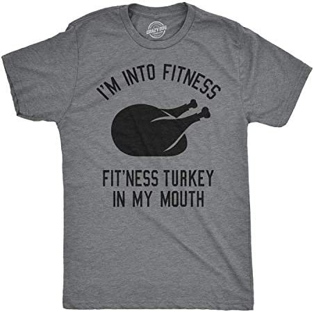 Crazy Dog T-Shirts Mens Fitness Turkey in My Mouth T Shirt Funny Thanksgiving Thankful Graphic