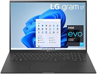 LG Gram 17Z95P Laptop 17″ Ultra-Lightweight, IPS, (2560 x 1600), Intel Evo 11th gen CORE i7 , 16GB RAM, 1TB SSD, Windows 11 Home, 80Wh Battery, Alexa Built-in, 2X USB-C, HDMI, USB-A – Black