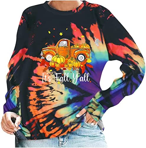 Happy Thanksgiving Day Tie Dye Sweatshirt for Women Crewneck Long Sleeve Tops Shirts Loose Fit Teen Girls Hoodies