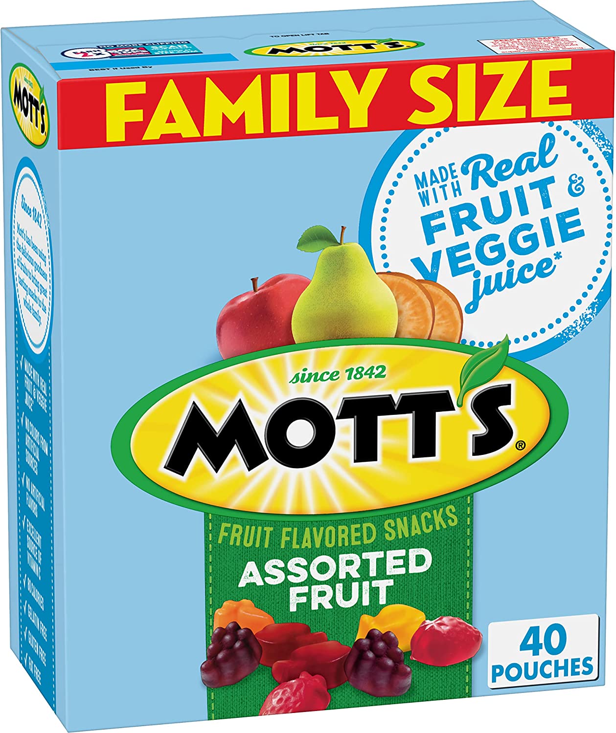 Mott's Fruit Flavored Snacks, Assorted Fruit, Pouches, 0.8 oz, 40 ct