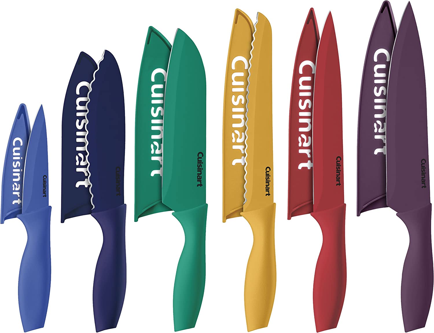 Cuisinart C55-12PCKSAM 12-Piece Ceramic Coated Stainless Steel Knives, Comes with 6-Blades and 6-Blade Guards, Color Coded to Reduce Risk of Cross Contamination, Jewel