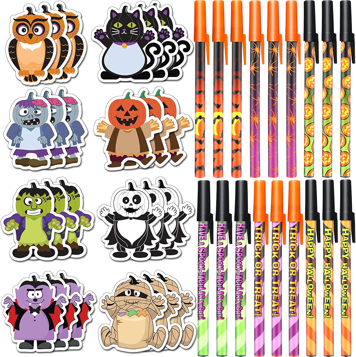 480 Sheets Halloween Sticky Note and 24 Pieces Ballpoint Pens 24 Pads Pumpkin Ghost Cat Weird Spooky Fun Sticky Notepad for Halloween Office Supplies Kids Gift Halloween Party Favor Decoration