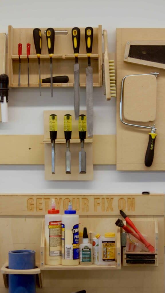 Workbench with tools hanging on the wall